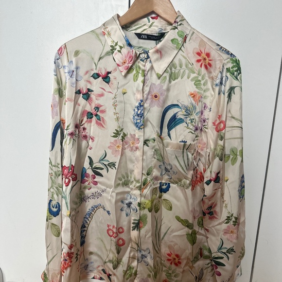 Zara Floral Print Satin Shirt - Picture 1 of 2
